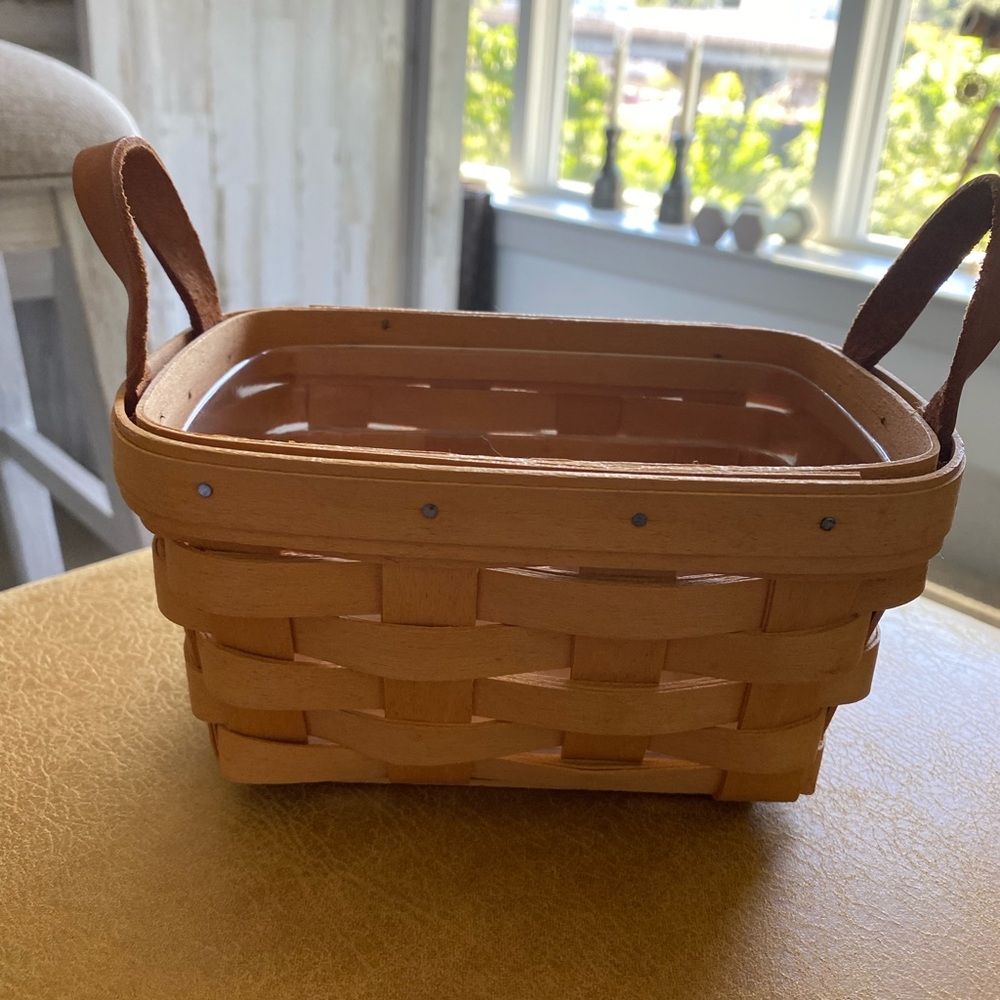 Longaberger Brown Woven Basket with Leather Handles